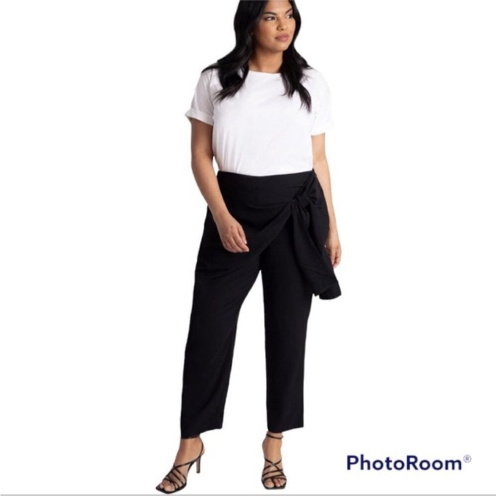 Eloquii Size 20 High Rise Tie Waist Ankle Pants Black 6165 Elegant Capsule Basic